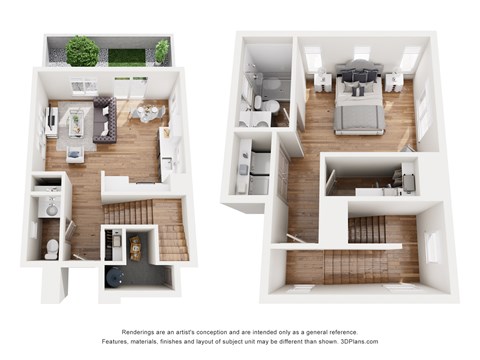 Floor plan for 1 bed, 1.5 baths, 816 sqft